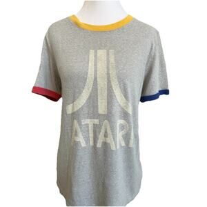 Y2K ATARI Shirt Heather Gray RETRO Video Game 80s Tee T-Shirt Red Yellow Sz L